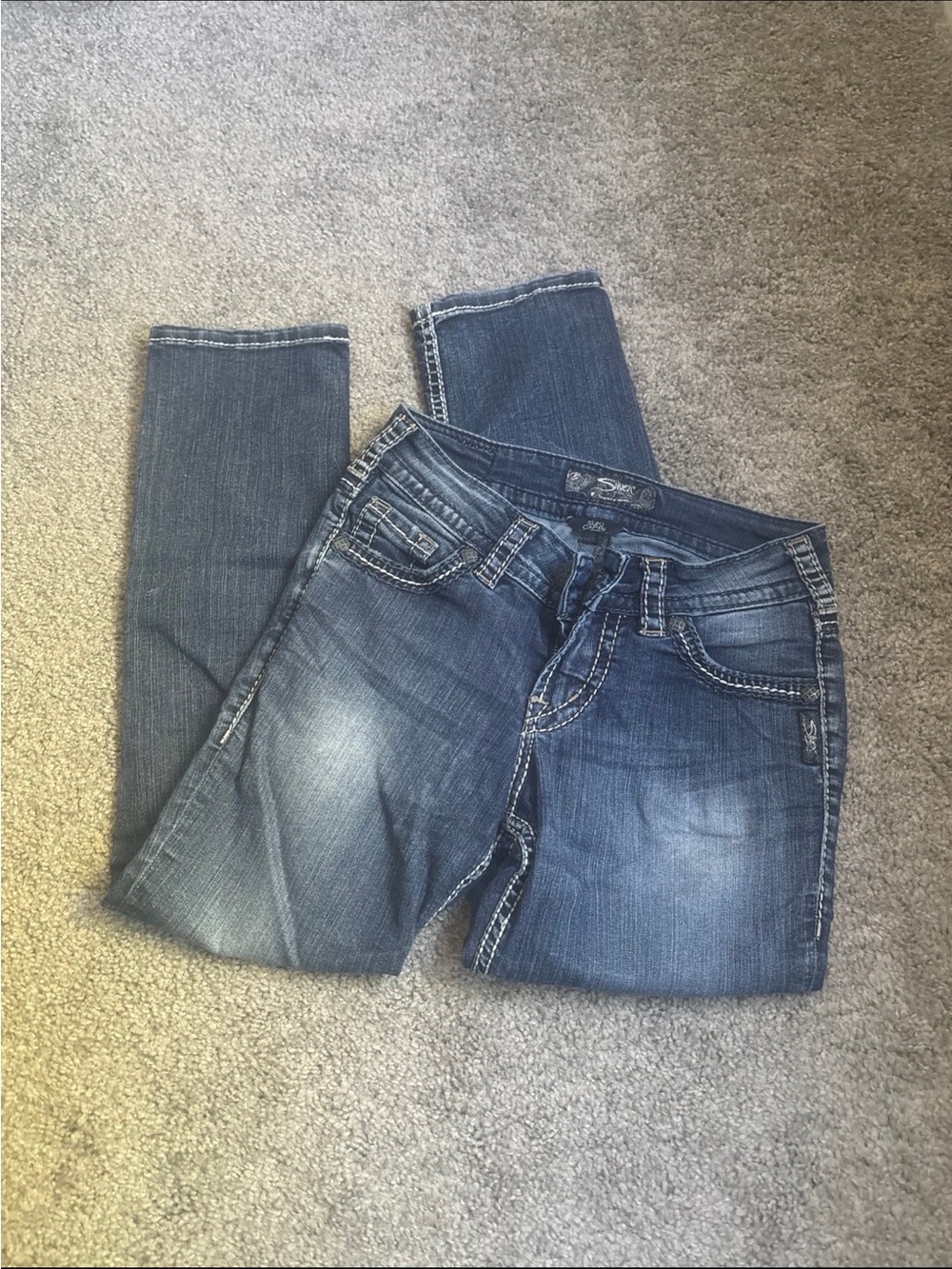 Womens Jean Capris- Classic Blue Denim, SilverTab